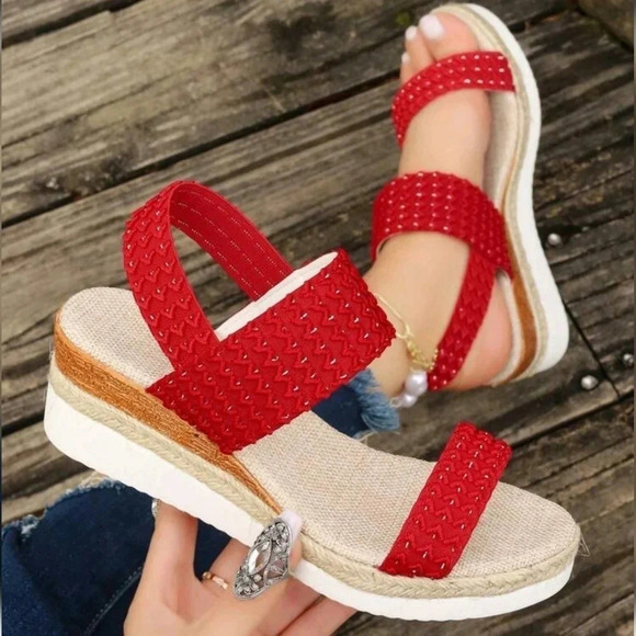 Shoes Women Waterproof Platform Thick Bottom Elastic Band Peep Toe Wedge Sandals - Picture 1 of 6